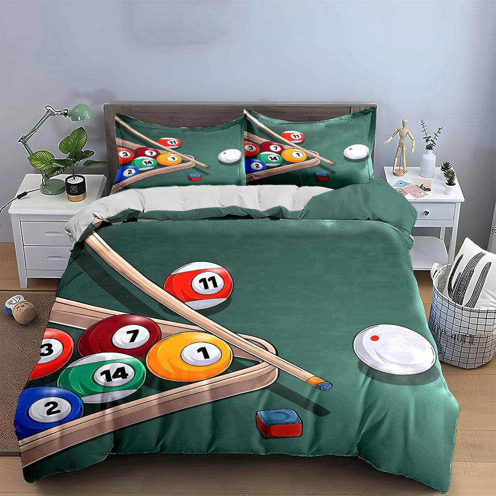 Billiard Pool Game Set Design Bedding Duvet Cover Set (1*Duvet Cover 2*Pillowcases, without duvet insert)