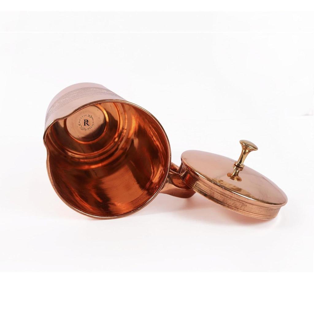 Pure Copper Jug - 1L Hand Made | with Beautiful Embosed Engraving | Copper Pitcher with Ayurvedic Health Benefits | Improved Water Taste