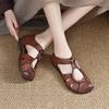 Fashion 2024 New Women's Shoes Closed Toe Women's Sandals Summer Casual Sandals Women Round Toe Solft Sole Hollow Flat Rome Shoes Women