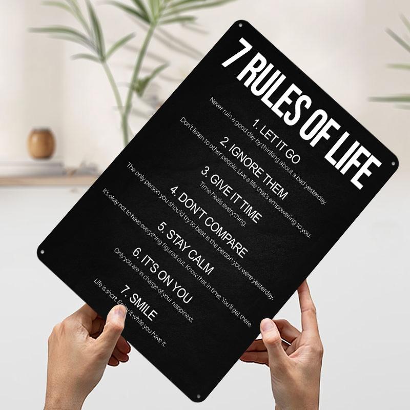 Rules of Life Poster Customized Wall Art Vintage Metal Signs Retro Tin Plaque for Man Cave Home and Decoration Gaming House