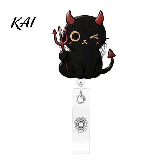 Student Id Card Protector Halloween Black Cat Pumpkin Badge Reel, Retractable with 360 Degree Rotating Clip, Decorative Holder for Doctors Acrylic