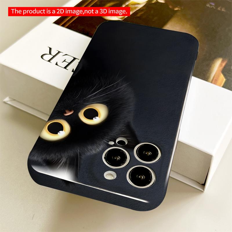 2DFlat Black Cat with Golden Eyes Peeking All inclusive film hard iPhone case, compatible with iPhone 18 Pro Max 17 16 15 14 13 12 11