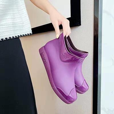 Новая модная дождевая обувь женская короткая водонепроницаемая и нескользящая обувь дождевые сапоги трудовая страховка кухонная резиновая обувь уличные водные сапоги