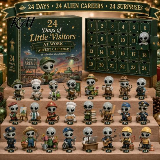 Festive Home Decor Ornaments 2026 Spirit Advent Calendar, 24-Day Countdown Mini Figure Set, Elf Alien Desktop Decoration for Christmas Fairy Ornament