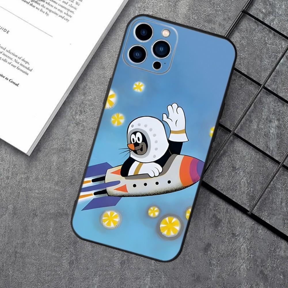 Мультяшный Чехол-Кротик Для Apple iPhone 15,14,13,12,11,XS,XR,X,8,7,Pro,Max,Plus,mini Силиконовый Черный Чехол