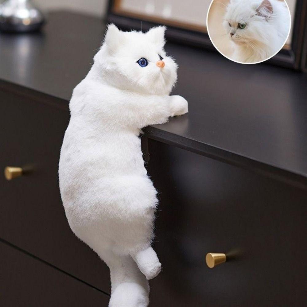 Decoration Realistic Cat Stuffed Doll Furry Hanging Lifelike Cat Plush Toy Crafts