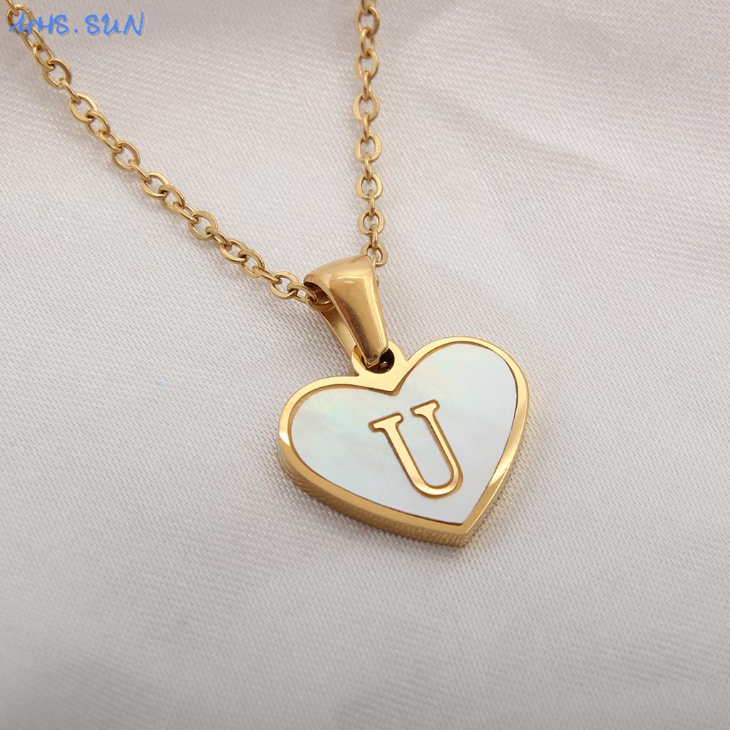 MHS.SUN Stainless Steel Heart Initial Necklace for Women Girls Gold Plated A-Z 26 Letter Pendant Choker Jewelry Birthday Gifts