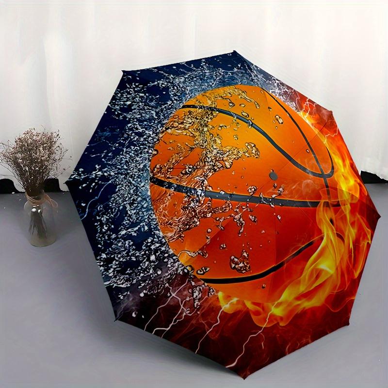 1pc Basketball-Themed Portable Folding Umbrella with Durable Iron Frame, 8 Ribs, Automatic Open, All-Season Multi-Functional U