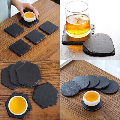 Черные каменные бары, наборы подставок из сланца, лазерная гравировка, изолированные тарелки, элегантный домашний декор, доступно несколько вариантов