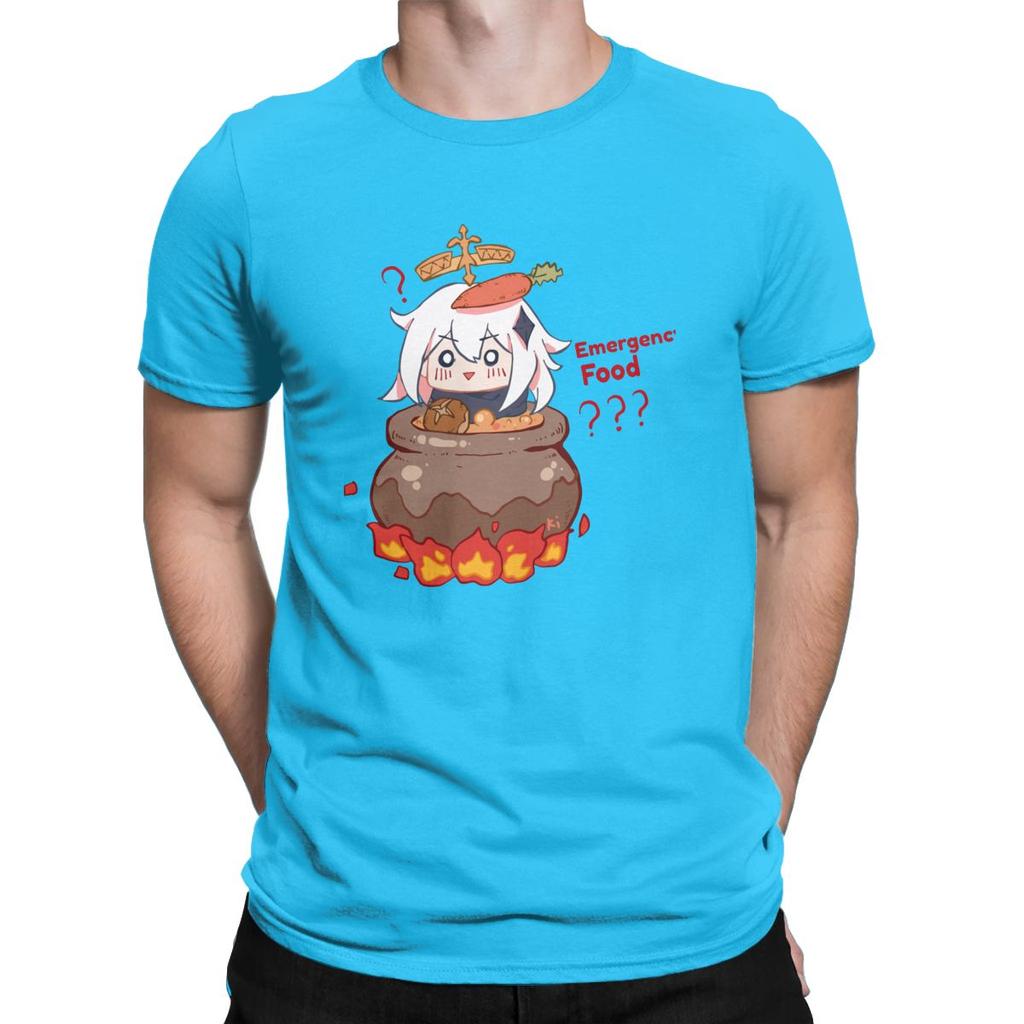 Vintage Paimon Genshin Impact Emergency Impact T Shirt For Men Pure Cotton T Shirts Genshin Impact