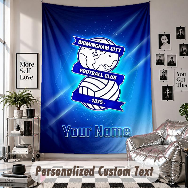 Wall Hanging Tapestry With Custom Name & Text, BIRMINGHAM CITY Football Decorative Tapestry For Bedroom