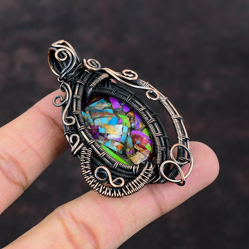 Fiesta Kingman Turquoise Pendant Multi Copper Turquoise Pendant Copper Wire Wrapped Gemstone Jewelry Handmade Elegant Pendant Copper Pendant