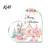 Santa Claus Desktop Ornaments Heart Shaped Acrylic Christmas Tabletop Sign, 2D Winter Snow Scene Ornament Festive Fireplace Display with Santa,