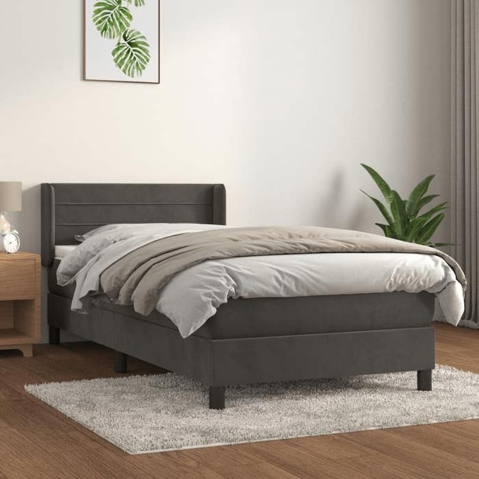 3130992 vidaXL Divan Bed and Mattress Dark Grey 90x190 Cm Velvet