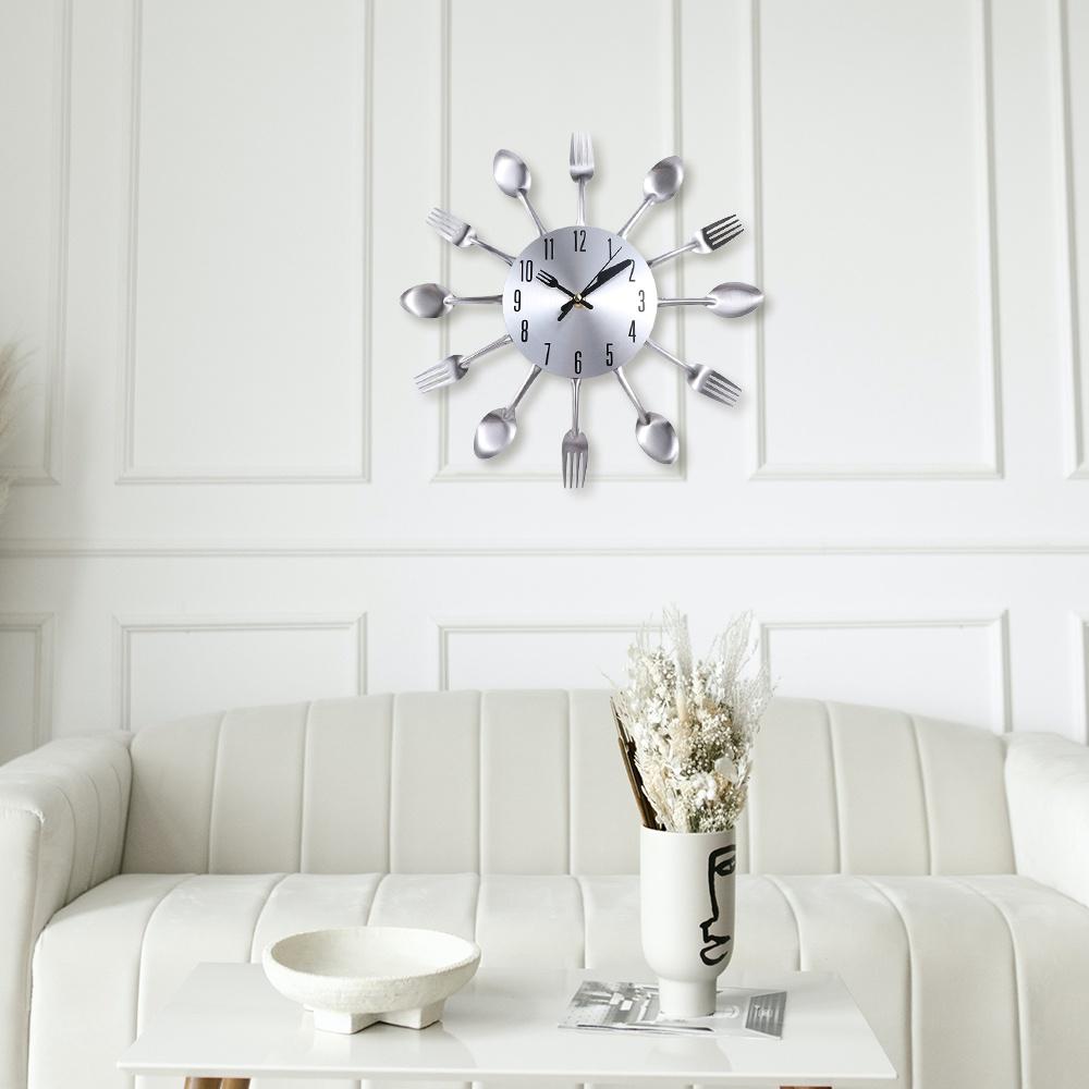 Removable Spoon Fork Wall Clock 3D Metal Clock Household Decoration Decorative Horloge  Kitchen