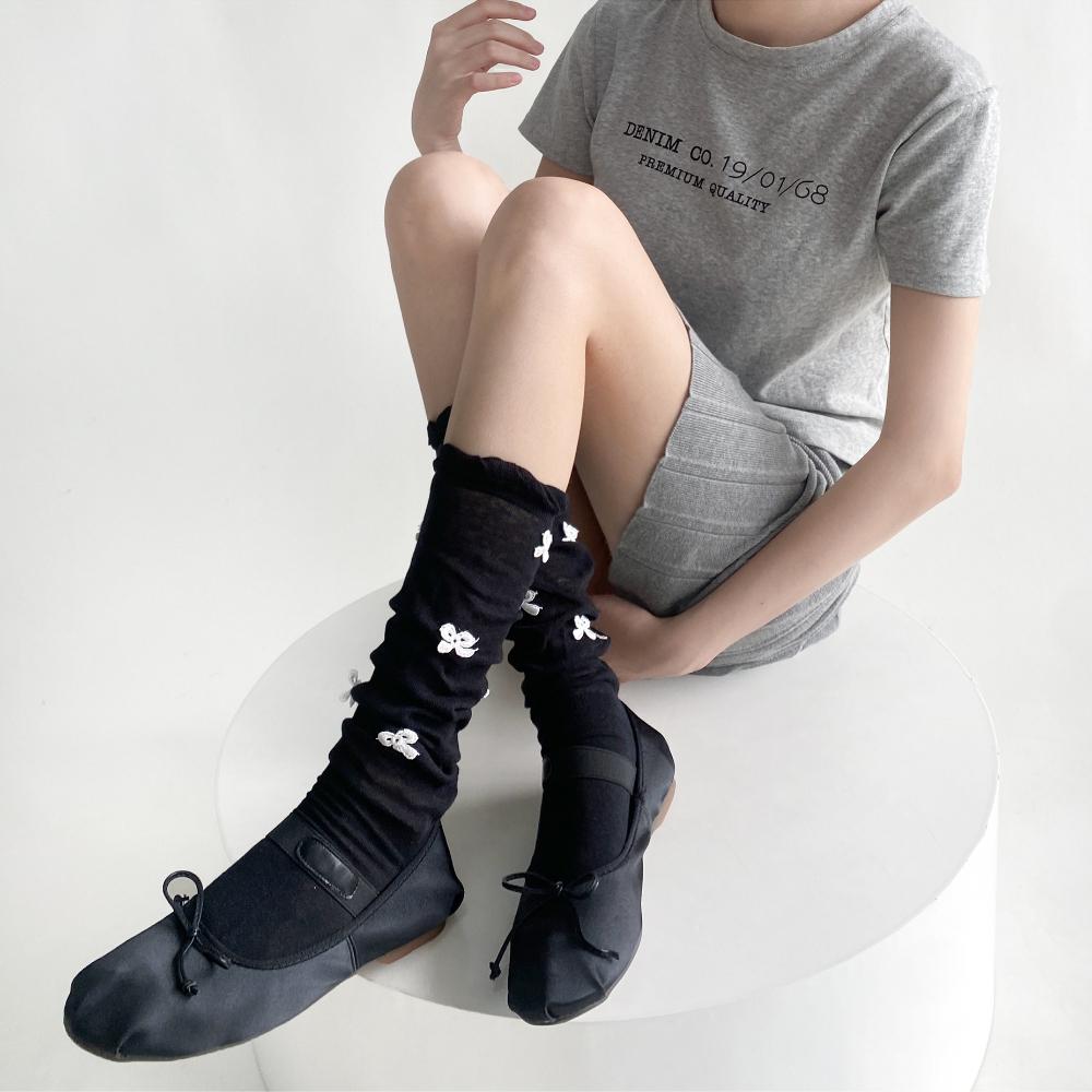 Женские чулки JK Lolita Kawaii Bow, милые гольфы для девочек, женские чулки в балетном стиле, однотонные свободные длинные носки, чулки