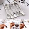 Vintage Spoon Fork 6-piece Cutlery Set Mini Royal Style Metallic Gold Carved Fruit Teaspoon Coffee Snack Dessert Fork Kitchen Tools