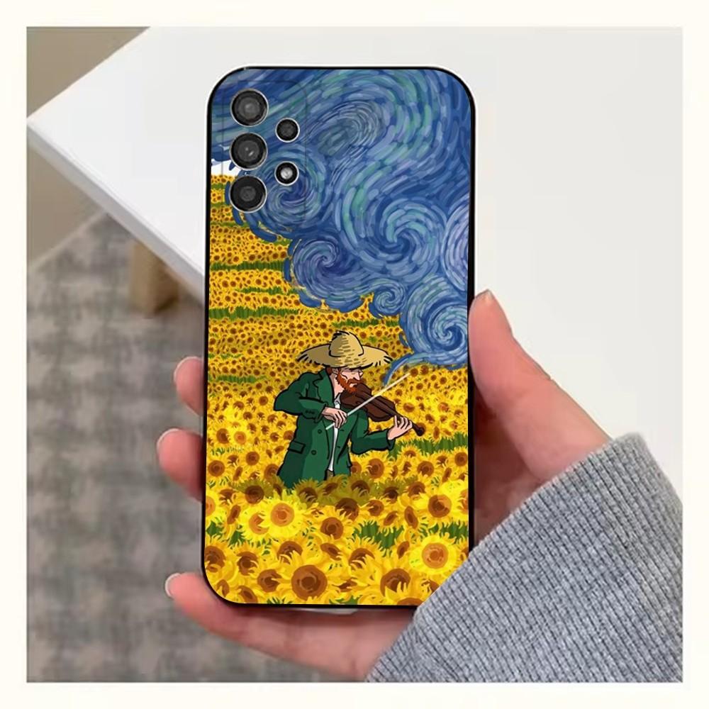 Чехол для телефона с рисунком под Ван Гога «Подсолнухи» для Samsung S25, S24, S23, S22, S20, S21, S10, Ultra, Plus, Lite, FE, Мягкий силиконовый черный чехол