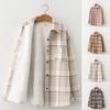 Lapel Long Sleeves Patch Pocket Single Breasted Woolen Coat Thickened Fluffy Lining Plaid Print Shirt Jacket Outerwear