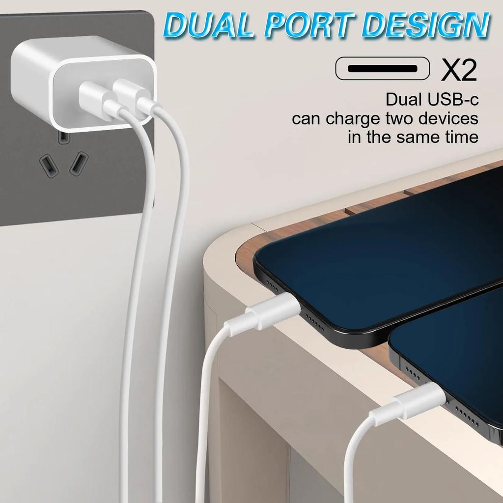 Зарядное устройство PD 40 Вт Двойное USB C Зарядное устройство для быстрой зарядки QC3.0 Зарядное устройство для мобильного телефона Адаптер питания для iPhone 16 15 14 Xiaomi Настенное зарядное устройство