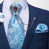 Paisley Tie for Men Necktie Silk Hanky Cufflink Set with Tie Ring Chain Brooch for Wedding Party