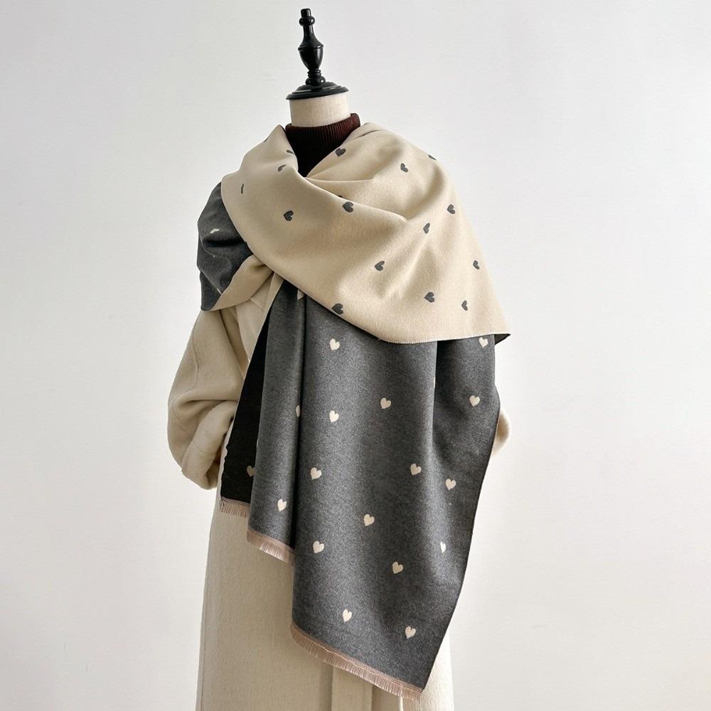 Soft Double Sided Heart Pattern Scarf Elegant Wrap Scarf Fashion Warm Shawl Outdoor