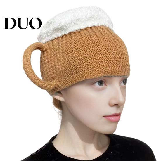 Humorous Costume Hat for Men And Women Funny Beer Mug Hat, Novelty Knitted Leg Warmers Versatile Knit Adults with Handles, Winter Warm Gloves Adults,