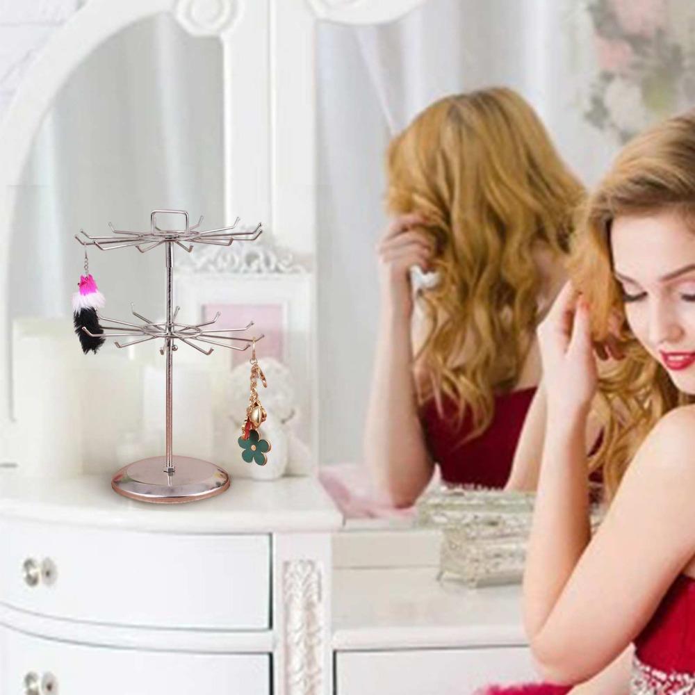 2-Tier Design Rotating Jewelry Holder Iron Material Two Tier Jewelry Rack For Earrings