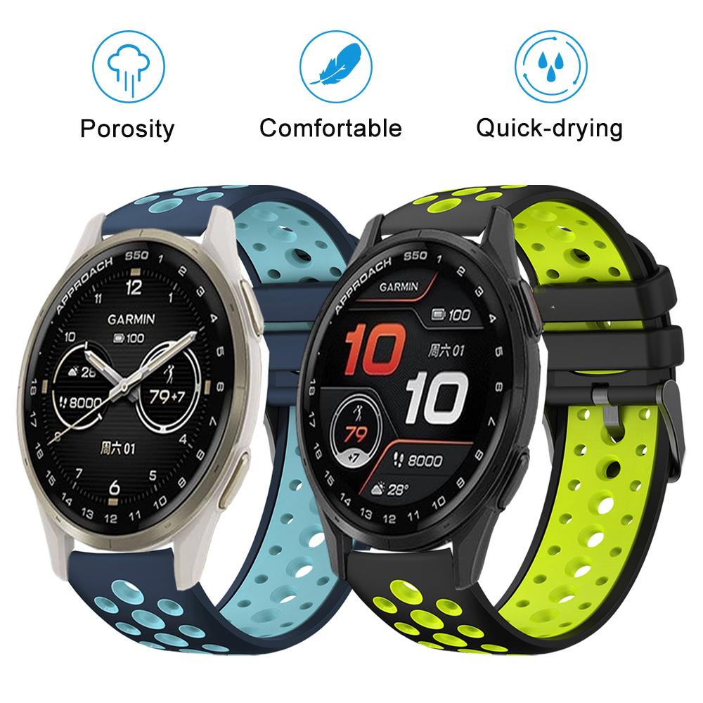 Двухцветный дышащий ремешок с круглыми отверстиями для Garmin Approach S50, подходит для Garmin Vivoactive 6/Forerunner165/168/245/645