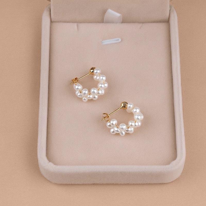 Lanyun Jewelry Серьги с серебряной иглой 925 пробы Серьги с натуральным жемчугом Ручная работа Серьги с бусинами Стиль ins Серебряная игла Универсальные