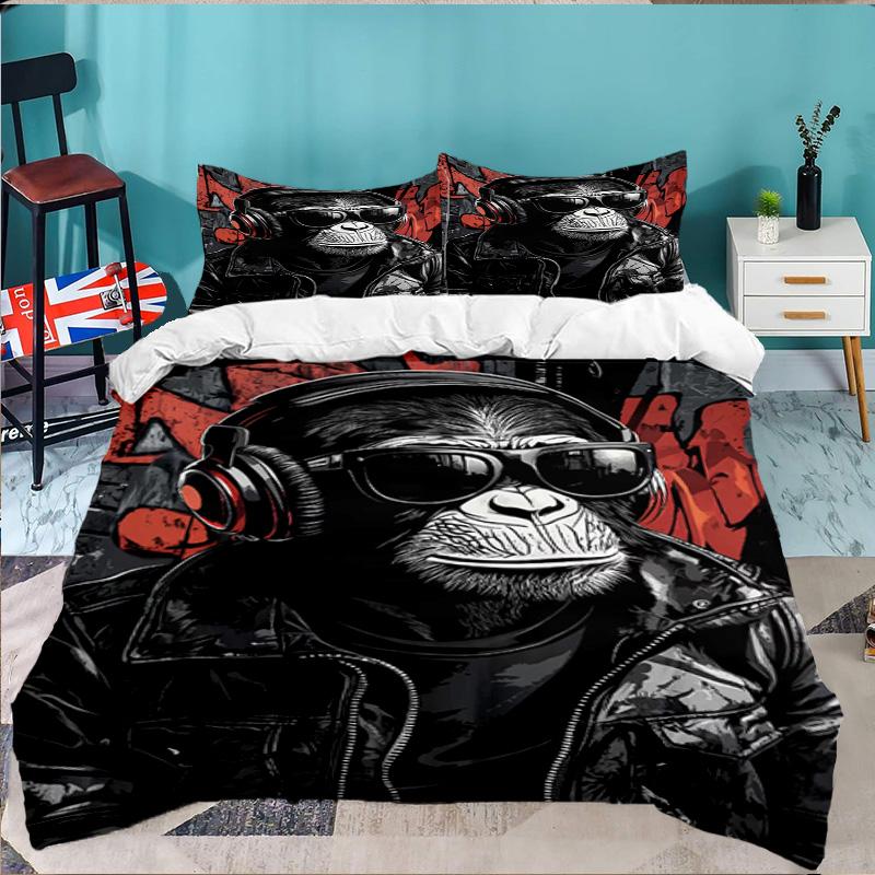 Monkey Music Headphones 3PCS Bedding set,Ideal for 1pc Duvet Cover And 2pcs Pillowcases Perfect for Fan gift,Ideal for Bedroom, Dormitory