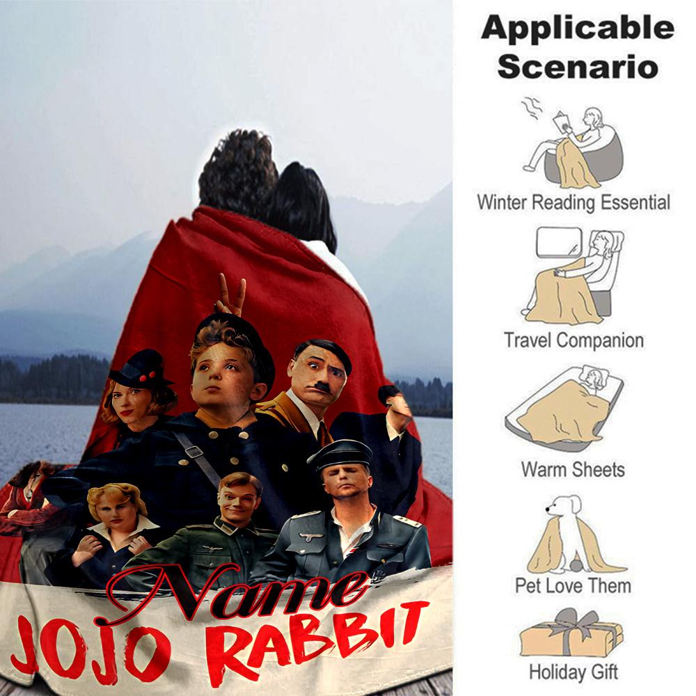 Jojo Rabbit Movie Poster Artwork Featuring Characters Lightweight Personalized Blanket Personalized Text Comfortable For Sofa Couch Office Bed Picnics