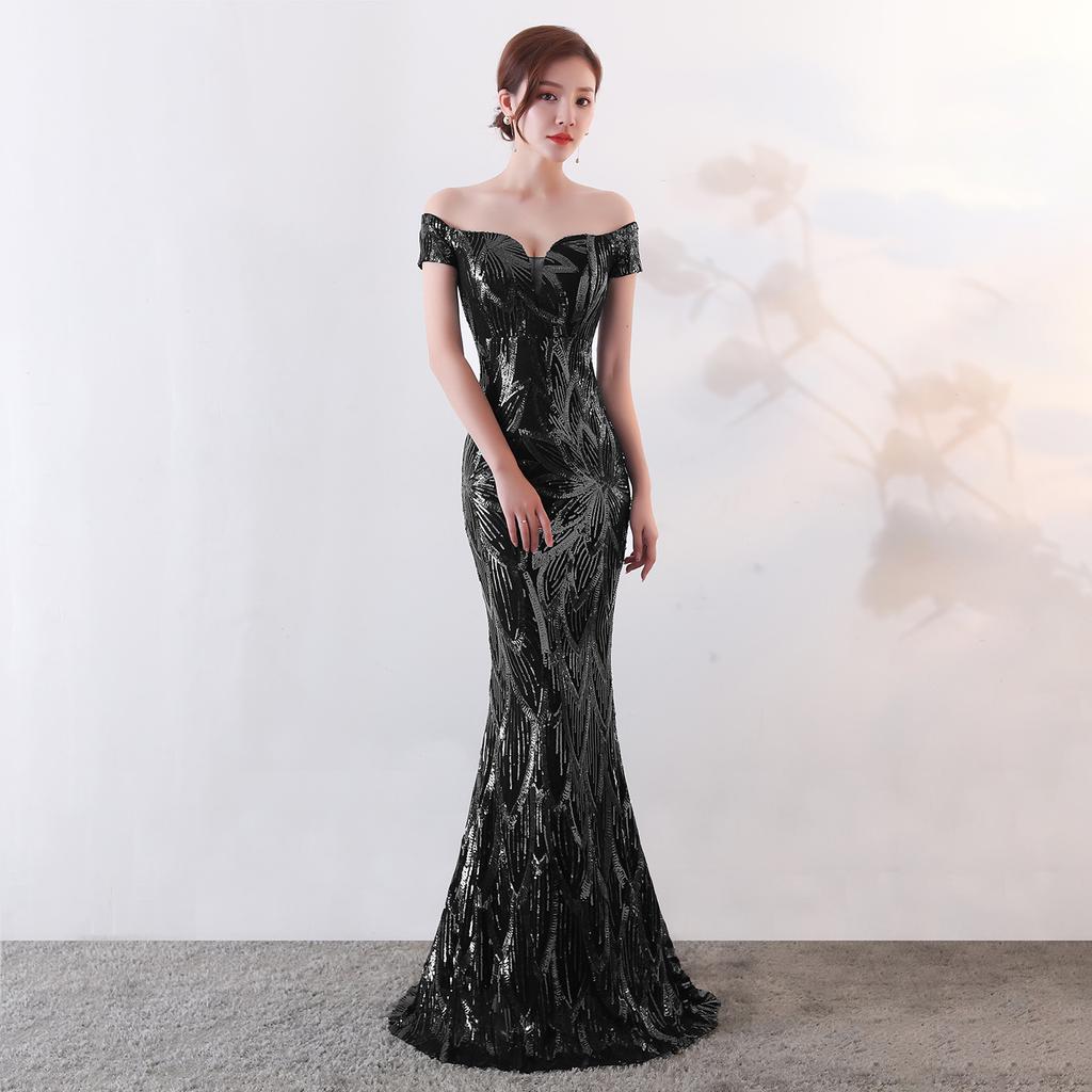 Women's Off Shoulder Sequin Mermaid Long Formal Dresses Party Ball Prom Dress Banquet Evening Gowns