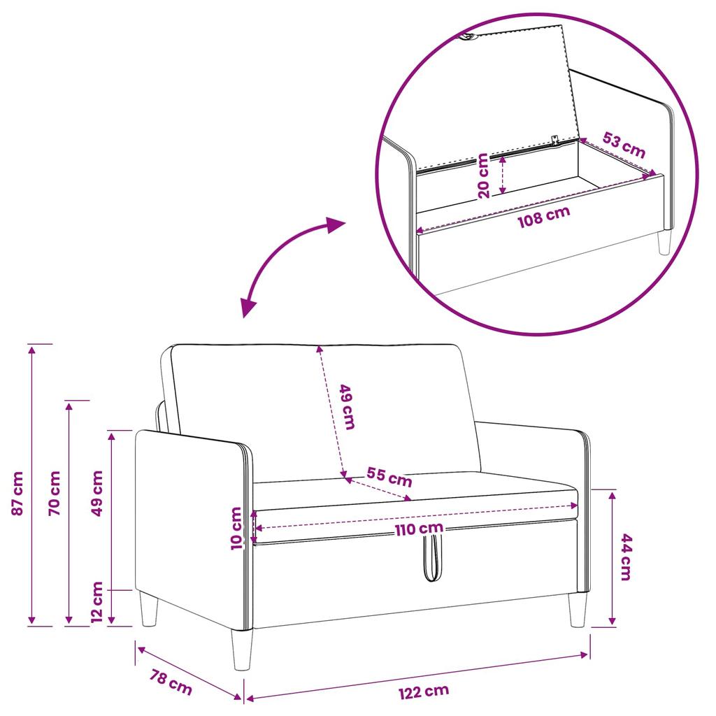 Storage Sofa in Dark Grey 122 x 78 x 87 cm Polyester