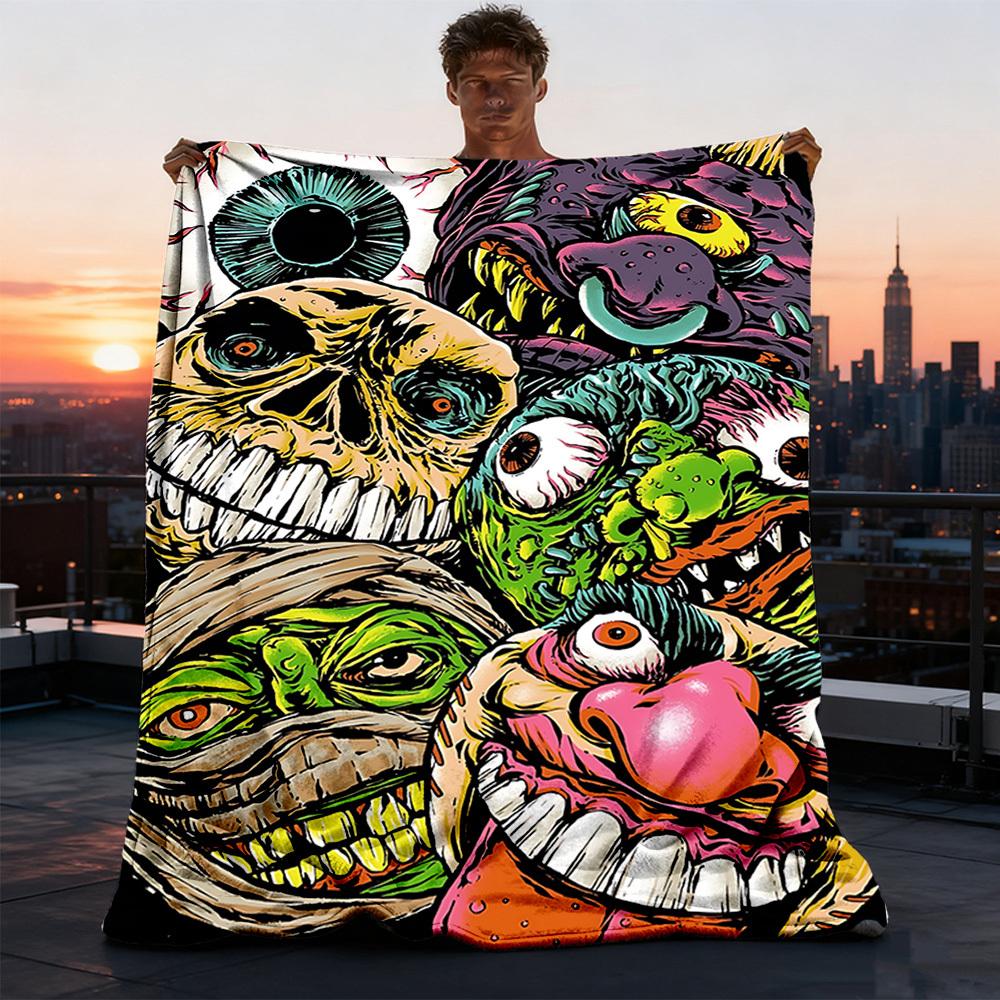 1pc Horror_Monsters Outdoor Flannel Blanket Gift For Boys Girls Adults, Family Friends