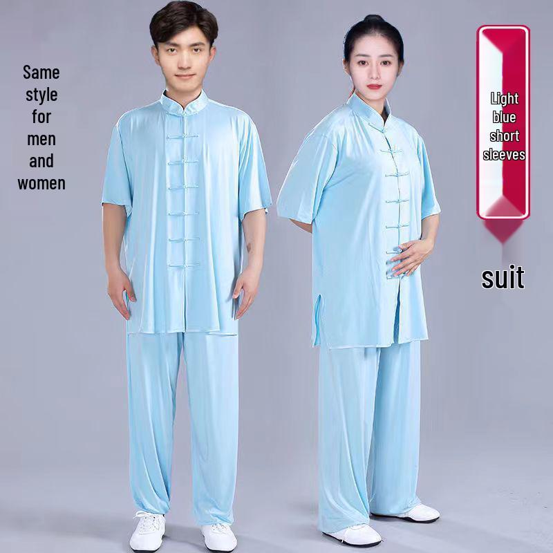 Комплект костюма Тай Чи из высококачественного молочного шелка для женщин и мужчин - Весенне-осенний костюм для выступлений по ушу, в китайском стиле