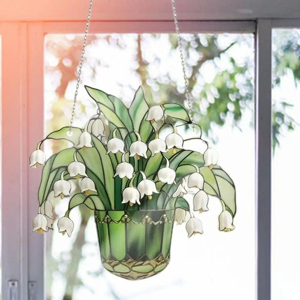 Hanging Art Crafts Acrylic Window Sun Catchers Stained Glass Hanging Lily Of Valley Suncatchers Garden Wind Chime
