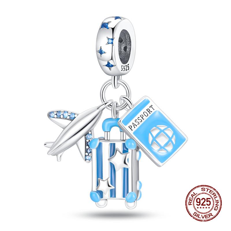 925 Silver Airplane Travel Luggage Charms Bead Fit 3mm Bracelet Womens DIY Jewelry Gifts Charms