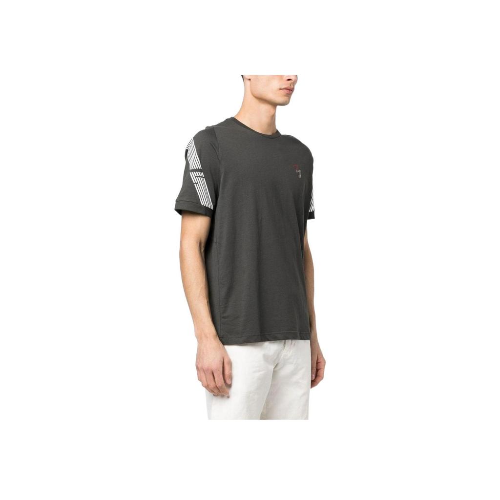 Emporio Armani Мужская футболка с коротким рукавом Ea7 Series, полосатая, с круглым вырезом и принтом логотипа, SS23, цвет: угольный, 3RPT03-PJ3BZ-1997