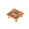 (4 X 4 Inch) Peacock Design Painted Marble Chowki Home Mandir, Idols Statues Pratima, Bajot for God, Home Décor