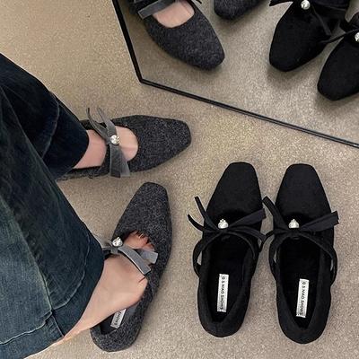 Обувь женская одинарная 'Вечерний ветер феи', французский темперамент, осень-зима 2025, новая, высококачественная, на низком каблуке, квадратный носок, хлопковая обувь 'Тонгль'