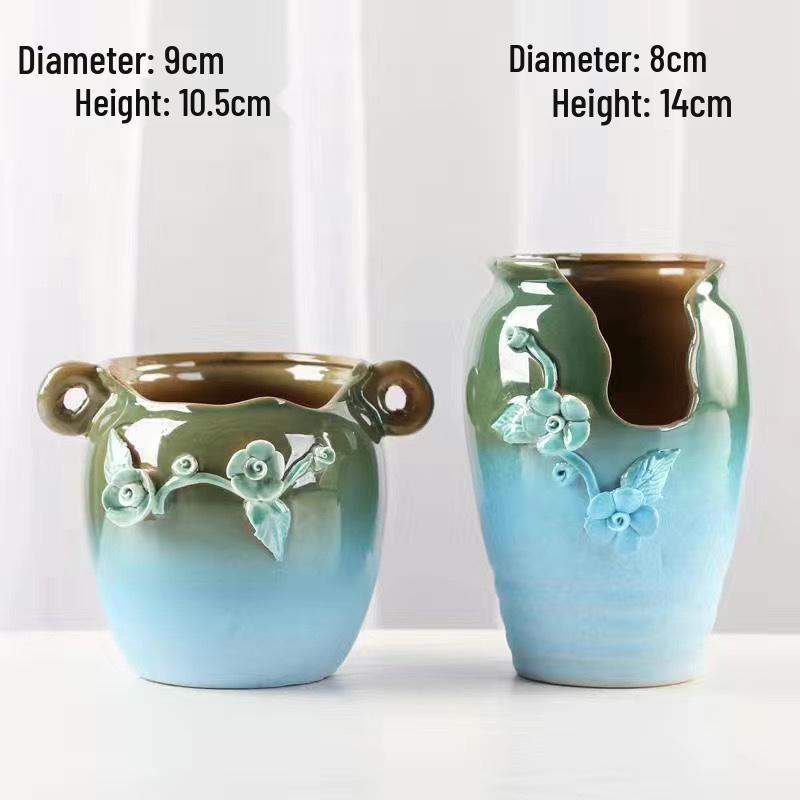 Retro Ceramic Succulent Pot - Large & Small with Creative Handmade Relief Design
