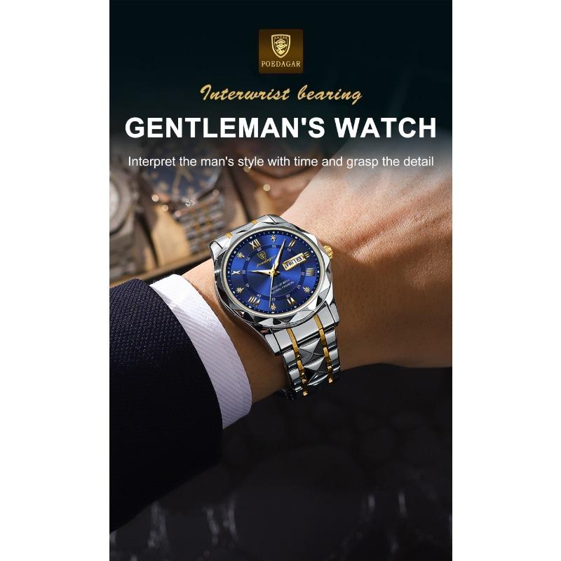 POEDAGAR Мужские часы Top Luxury Brand Водонепроницаемые Светящиеся с Календарем и Днем Недели для Мужчины Нержавеющая Сталь Повседневные Кварцевые Часы