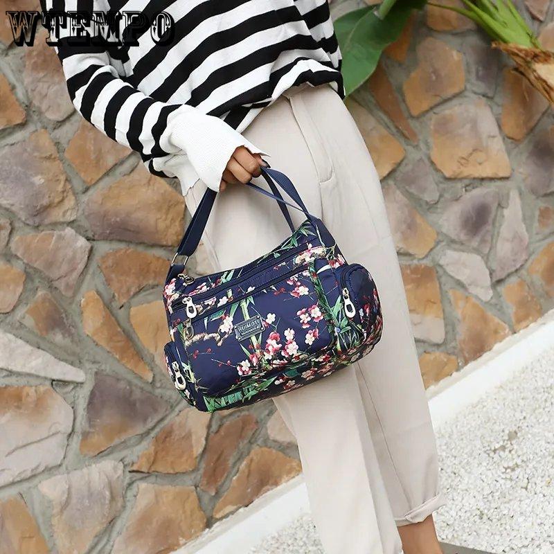 WTEMPO Женские сумки на одно плечо с цветочным принтом в сельском стиле, винтажные легкие сумки-мессенджеры на молнии в европейском и американском стиле