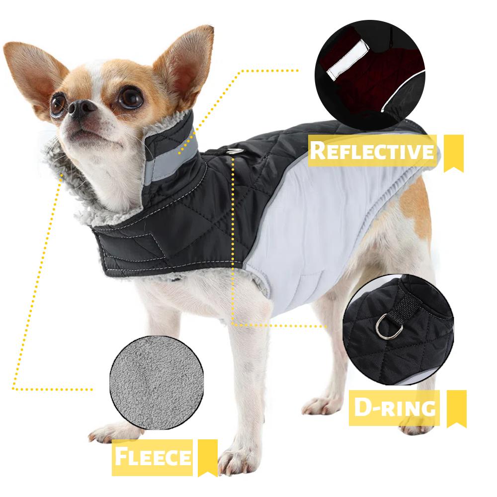 Fleece Warm Dog Clothes With D-ring Thicken Reflective Pets Vest Coat For Winter Waterproof Plaid Pet Jacket Small Large Dogs