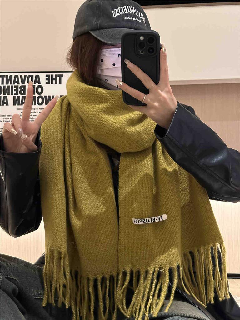 Double-Sided Scarf Female Warm And Cold Solid Color Knitted Couple Scarf Dual-Purpose Shawl