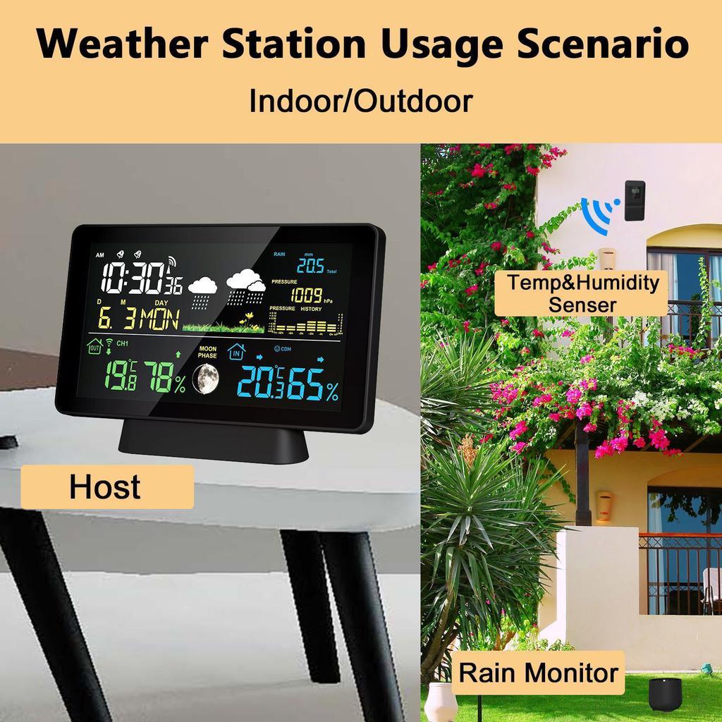 Wireless Weather Station 8-in-1 Indoor/Outdoor Thermometer Temperature Humidity Time Date Radio