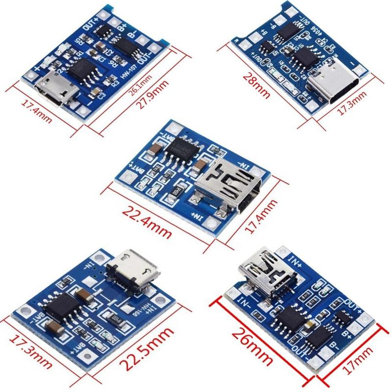 Papan Pengisi Daya Modul Pengisi Daya Baterai Литиевая батарея Type-c/Micro USB 5V 1A 18650 TP4056 с Perlindungan Fungsi Ganda 1A Li-ion