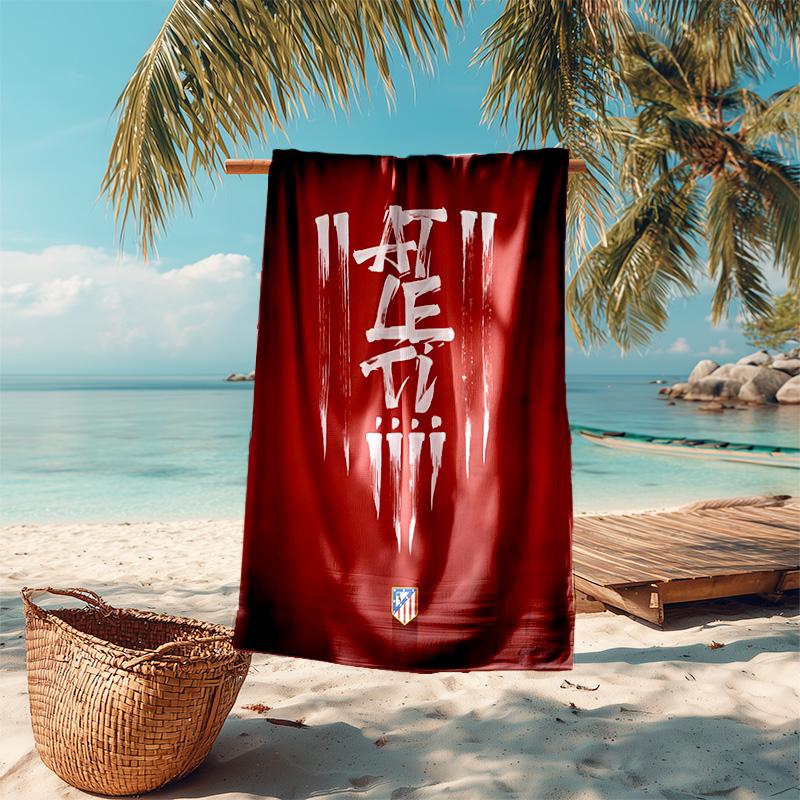 proof beach towel with Atlético Madrid logo pattern - soft,absorbent,quick-drying,machine washable - perfect for swimming,camping,bathing