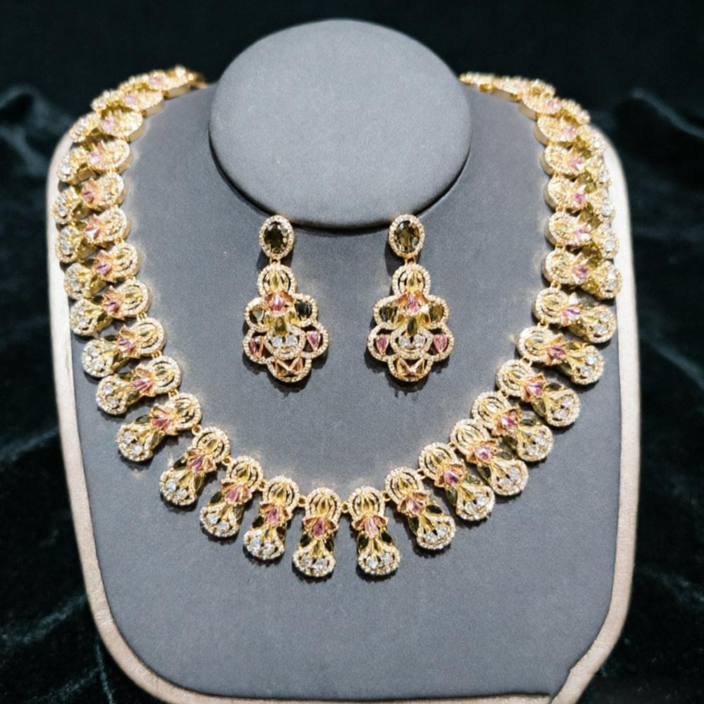Elegant Pink Turquoise Bridal Necklace Set 3 Piece Vintage Filigree Lace Collar Wide Bracelet Dangle Earrings